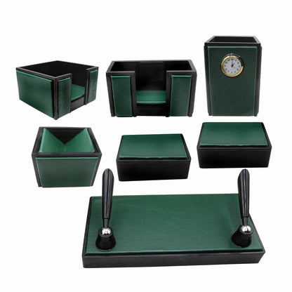 Senator Rexine Leather Office Desk Organizer 7pcs Set With Watch #20 (Green)