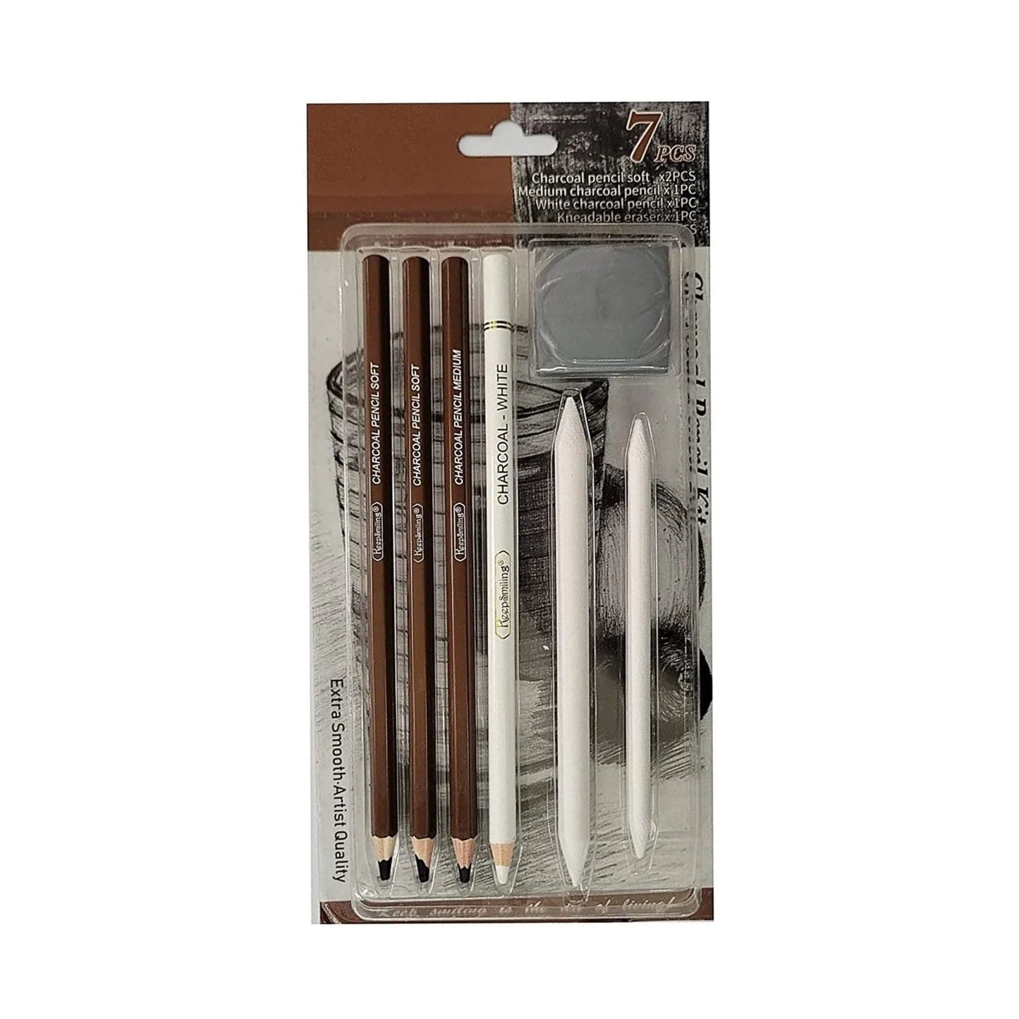 Keep Smiling Black & White Charcoal Pencil Kit