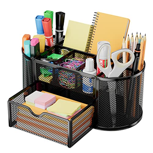 Metal Mesh Desk Organizer 9 Compartment With Drawer