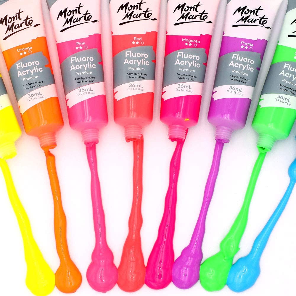 Mont Marte Fluorescent Acrylic Paints 18ml Set Of 8 Pcs