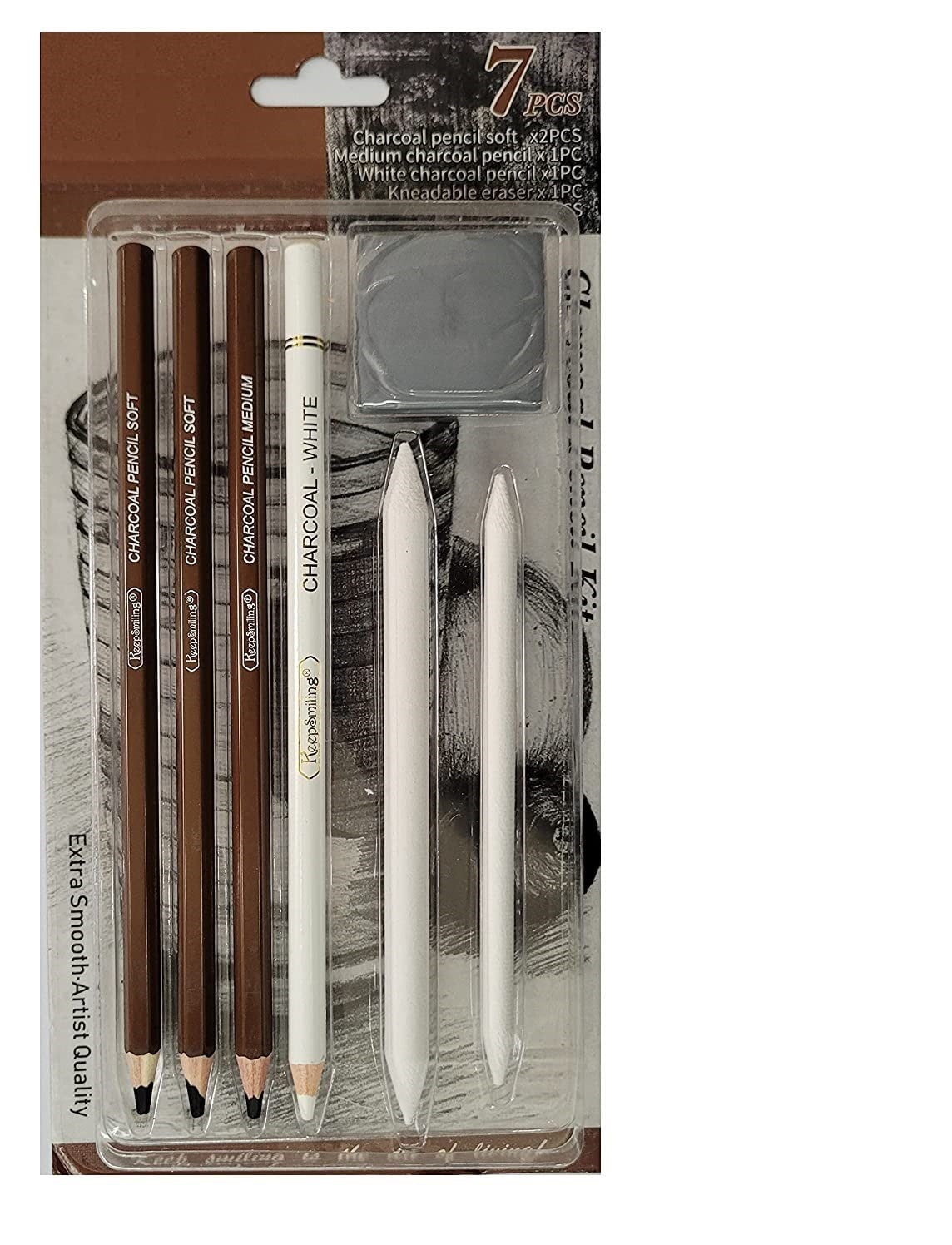 Keep Smiling Black & White Charcoal Pencil Kit