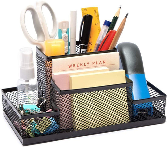 Metal Mesh Stationery Desk Organizer 4 Compartment