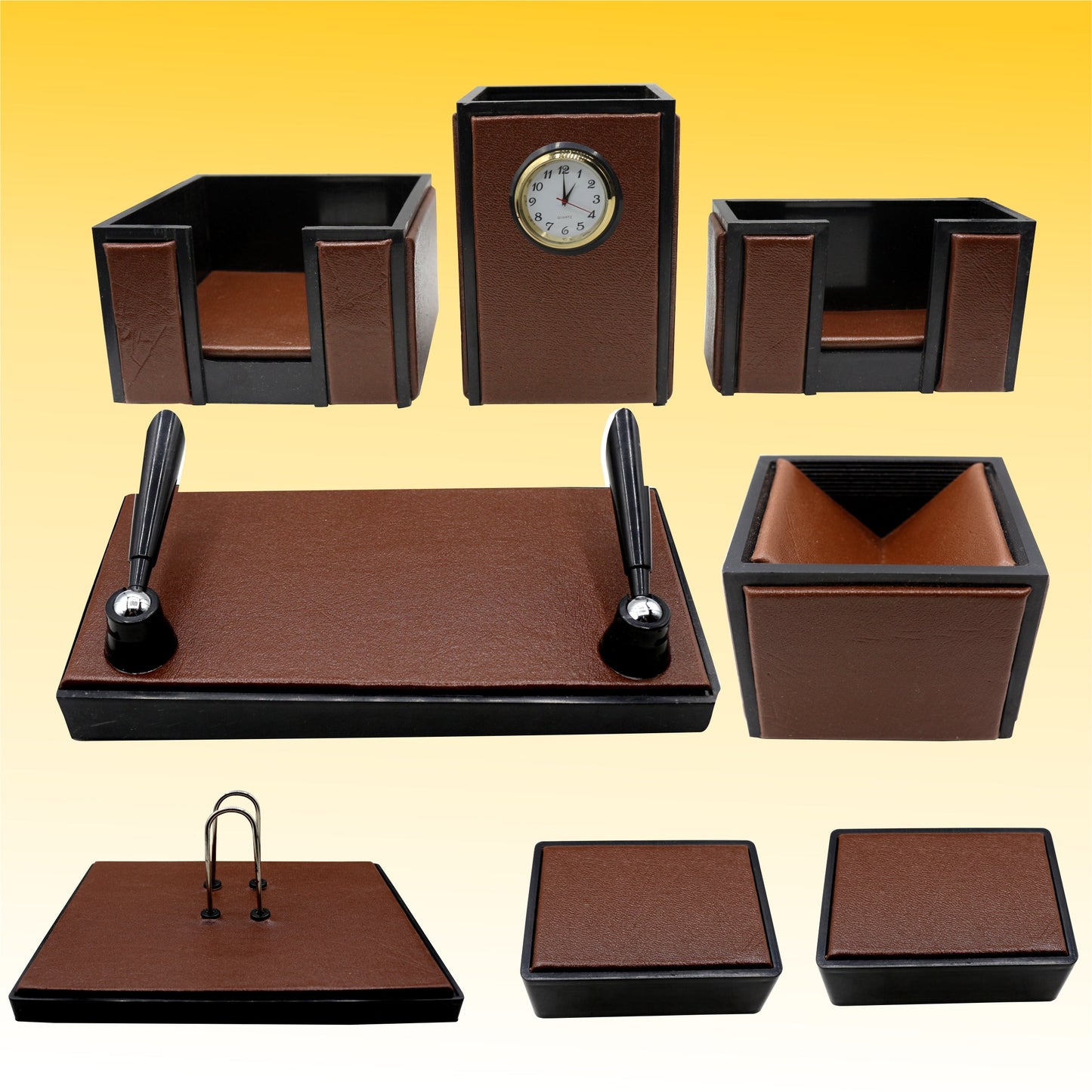 Senator Rexine Leather Office Desk Organizer 8pcs Set With Watch #20