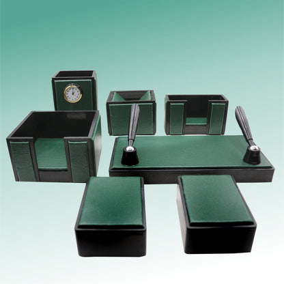 Senator Rexine Leather Office Desk Organizer 8pcs Set With Watch #20 (Green)