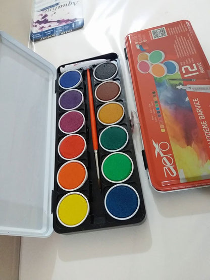 Aero Opaque Watercolour Paint Set Of 12 Pcs In Tin Box