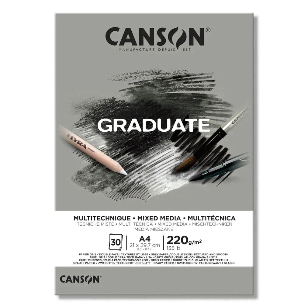 Canson Graduate Mixed Media Pad Grey 220 gsm.