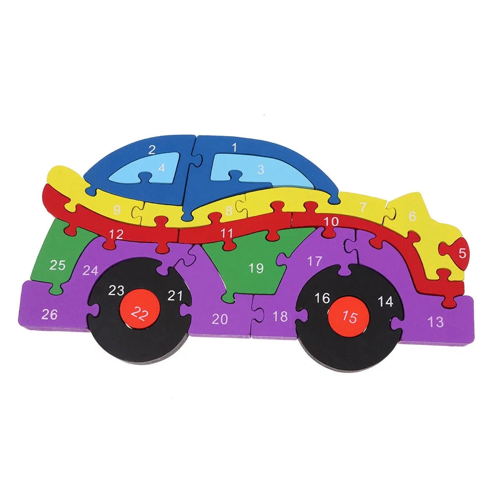 Car Vehicle Wooden Educational Alphabet & Numbers Jigsaw Puzzle