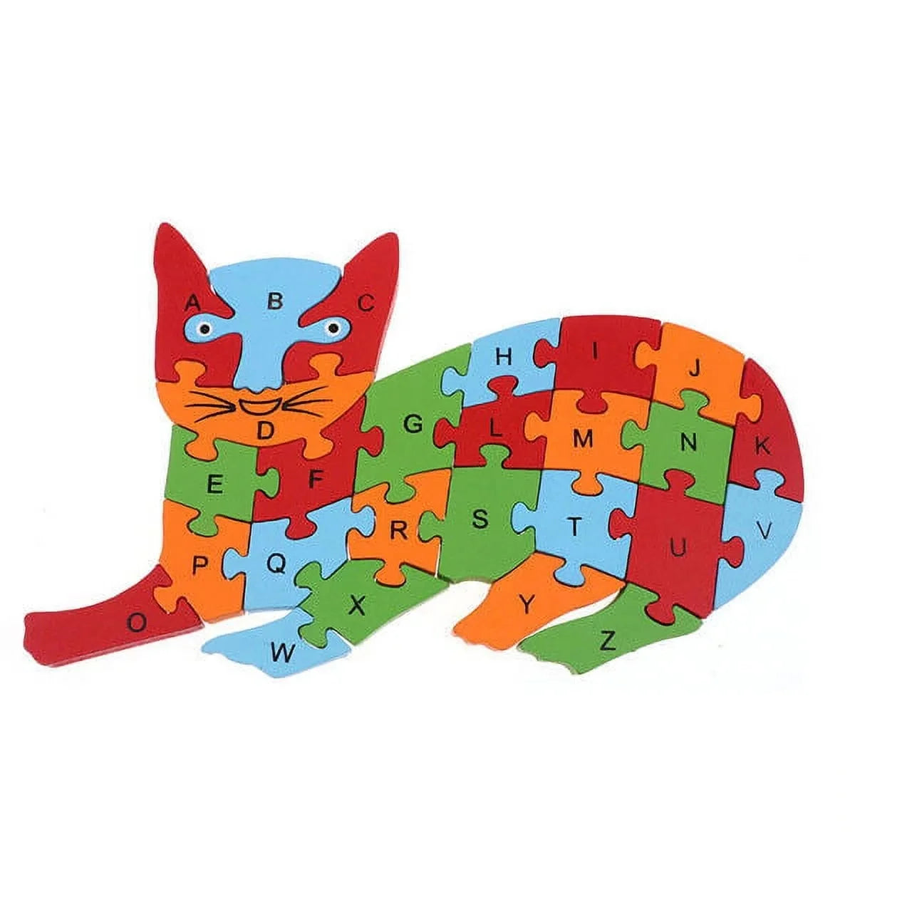 Cat Shaped Wooden Educational Alphabet & Numbers Jigsaw Puzzle