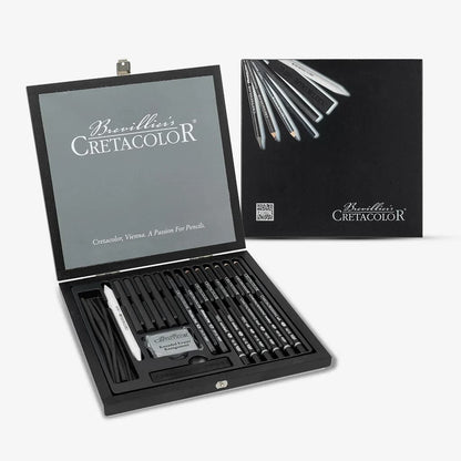 Cretacolor Wooden Black Box Charcoal and Drawing Set of 20