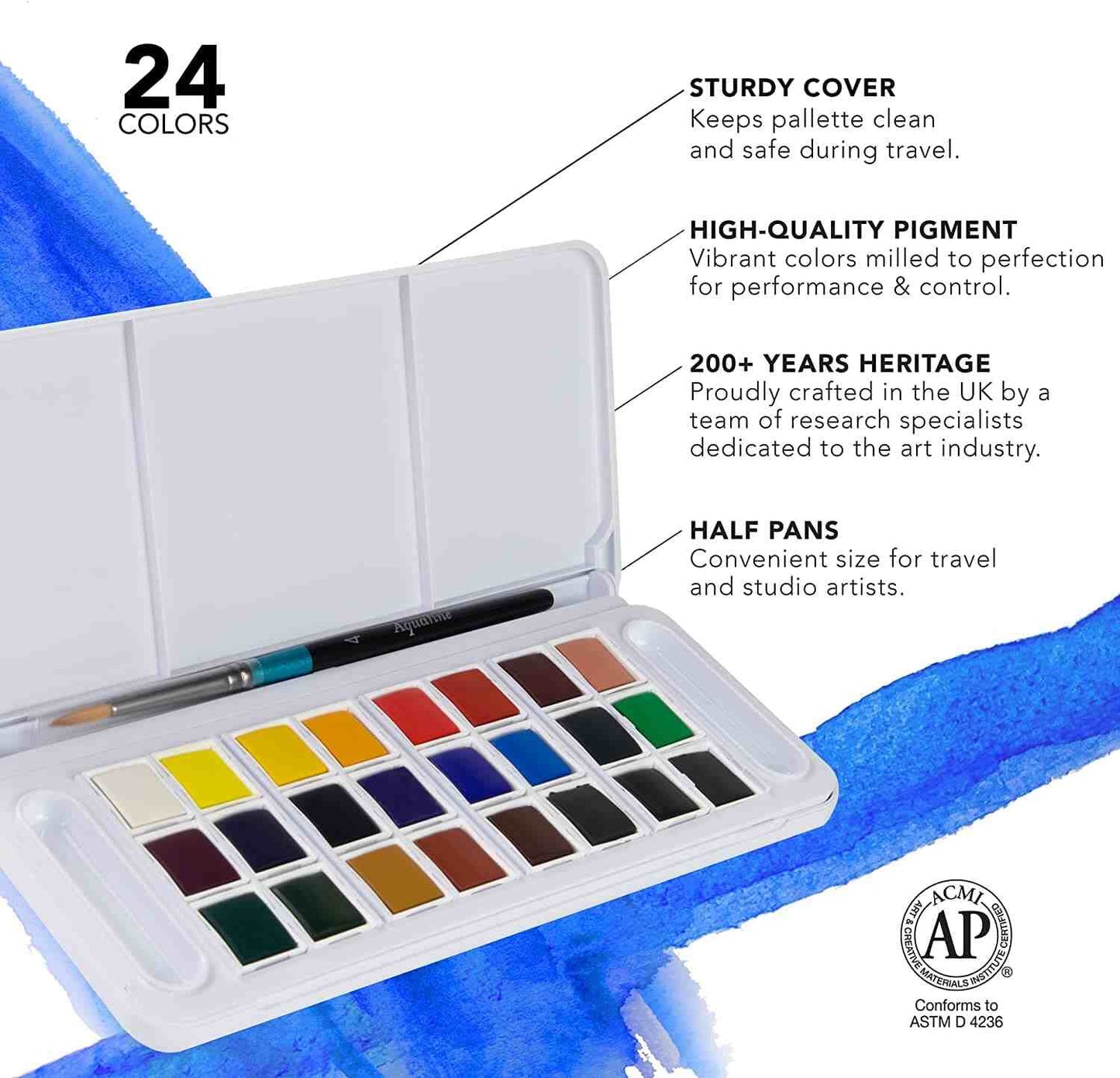 Daler Rowney Aquafine Watercolor Paint 24 Half Pan Set