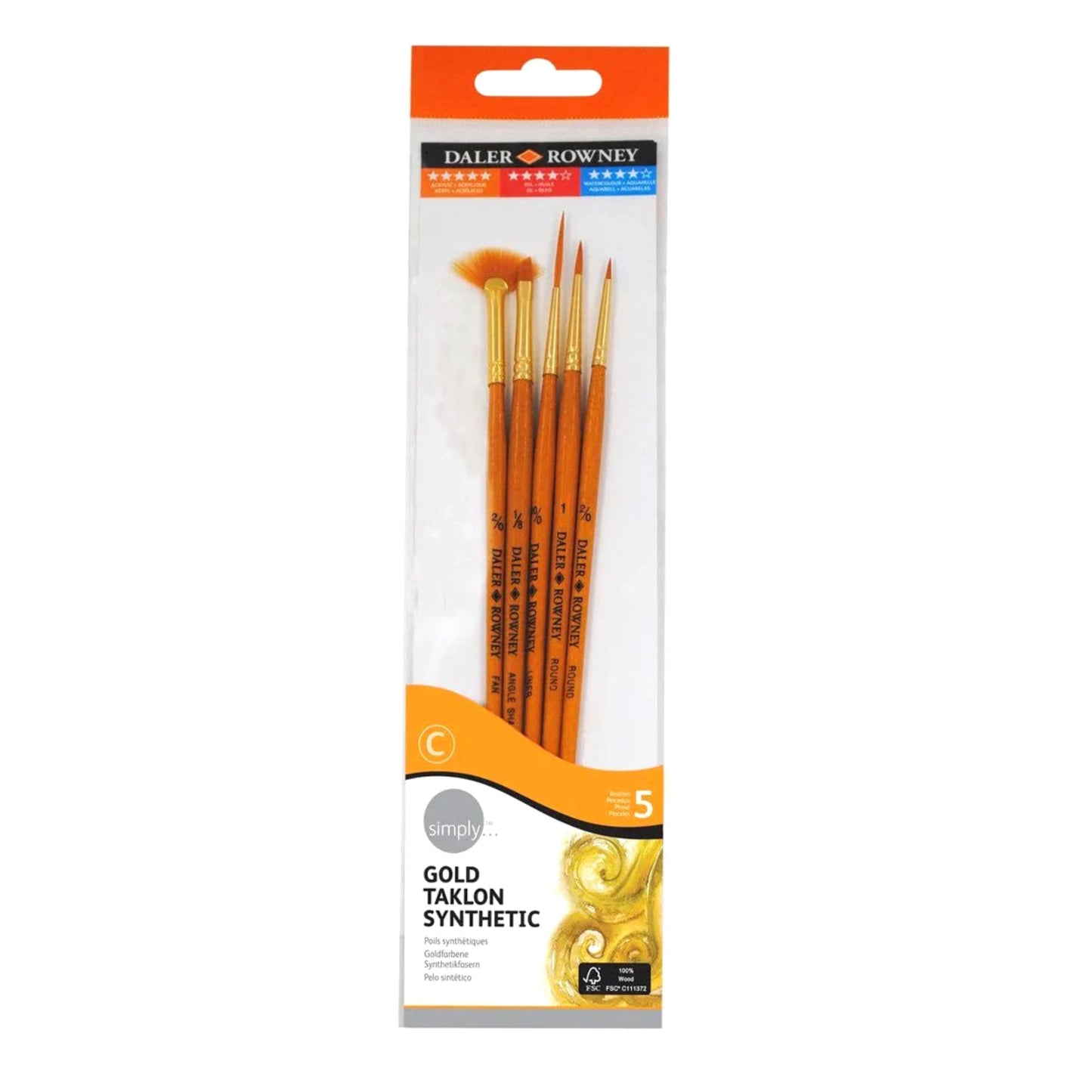 Daler Rowney Simply Gold Taklon Brush Set Of 5 Pcs