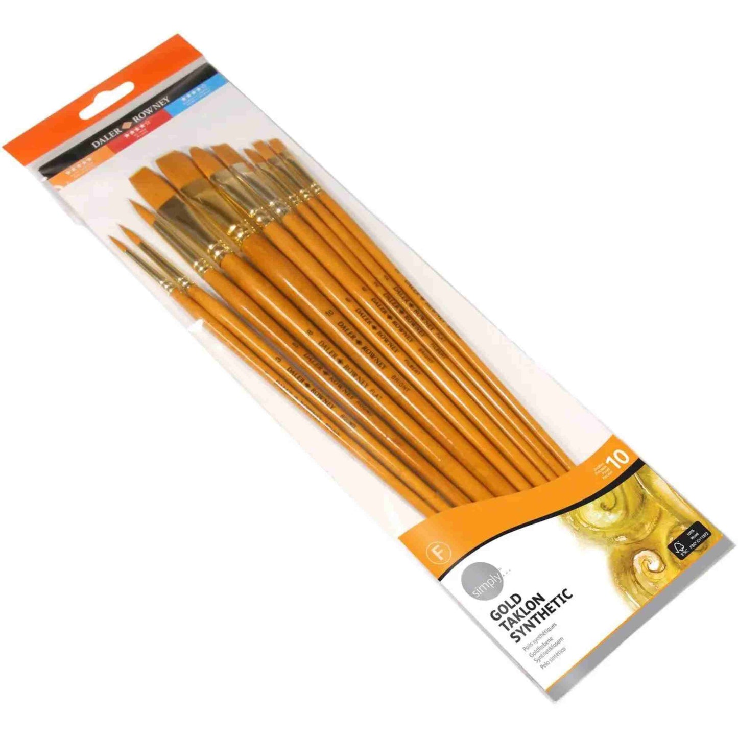 Daler Rowney Simply Gold Taklon Synthetic Hair Brush Set Of 10 Pcs