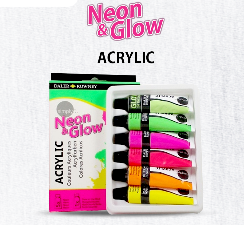 Daler Rowney Simply Neon And Glow Acrylic Paint Set of 6 Pcs – 12ml