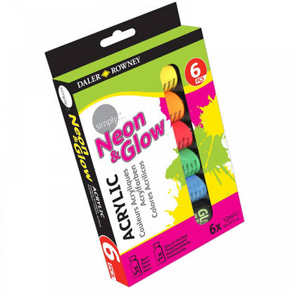 Daler Rowney Simply Neon And Glow Acrylic Paint Set of 6 Pcs – 12ml