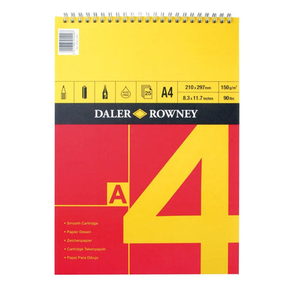 Daler Rowney Smooth Cartridge Paper Spiral Pads – 150Gsm 25 Sheets