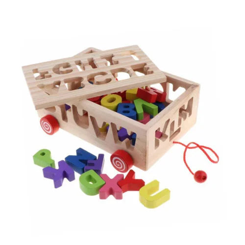 Digital Alphabet Pulling Car Wooden Box