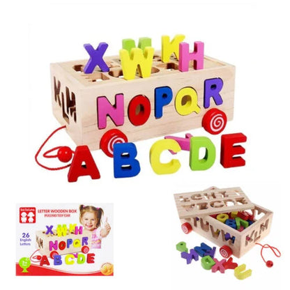 Digital Alphabet Pulling Car Wooden Box