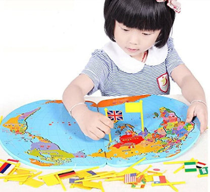 Geographic Country With Flag 3D Wooden Jigsaw Puzzles World Map Toy