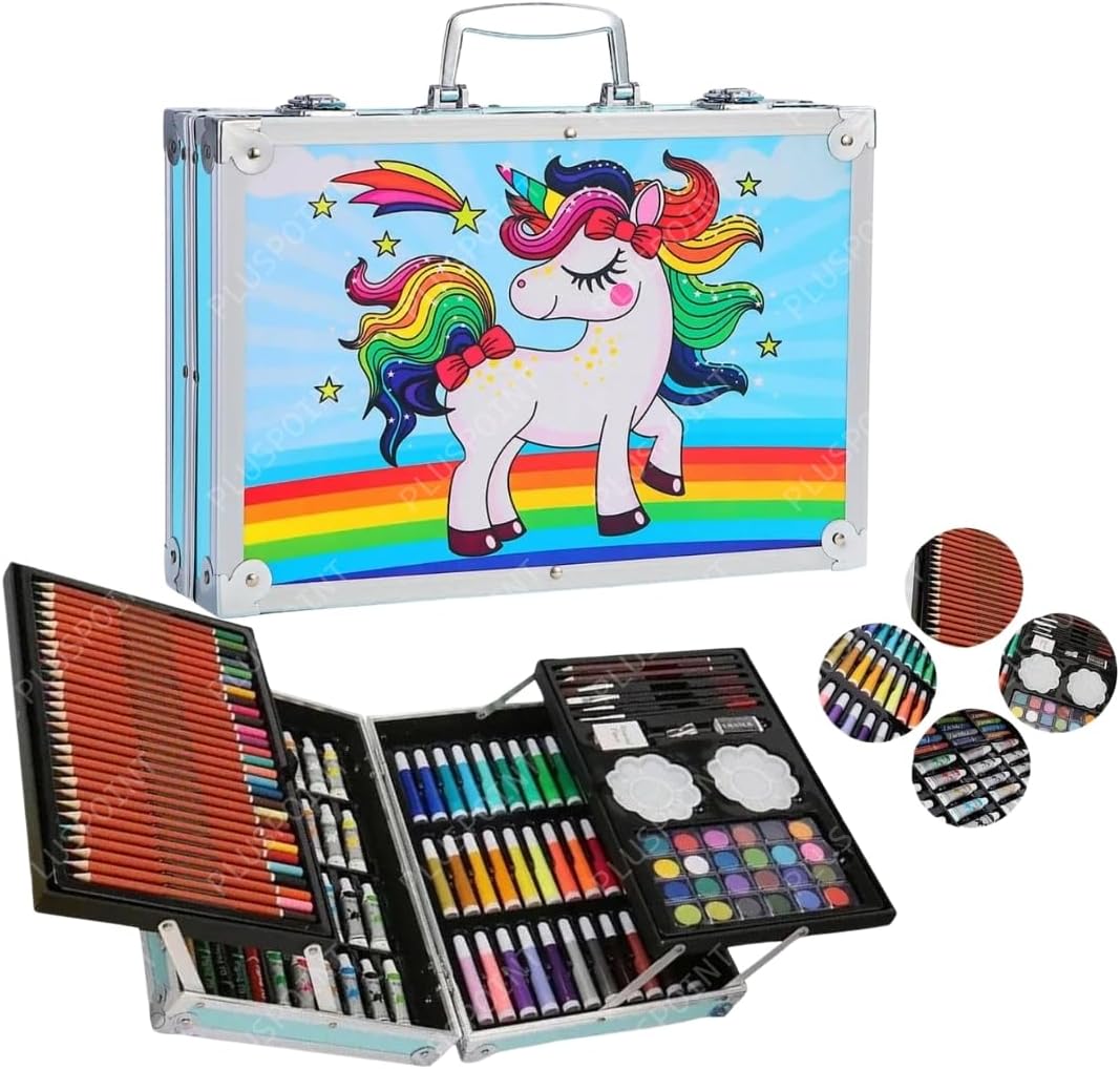 Kids Deluxe Art Coloring Set 145Pcs With Portable Aluminum Box Case