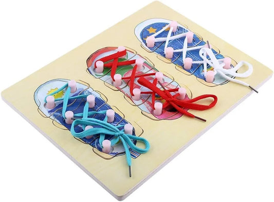 Learn Tie Shoe Wooden Laces Plate