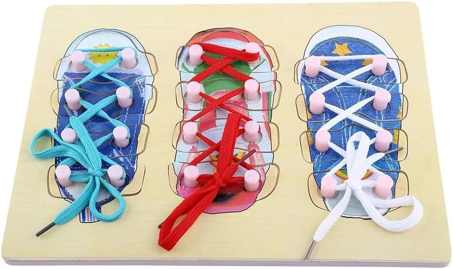 Learn Tie Shoe Wooden Laces Plate