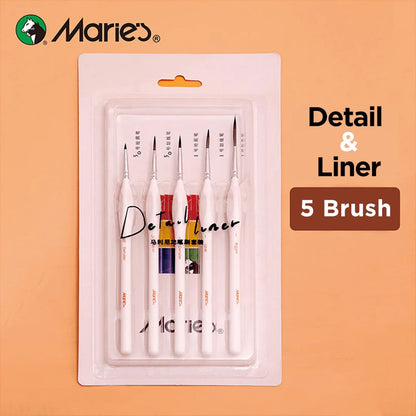 Maries Detail Liner Brush For Painting Set Of 5