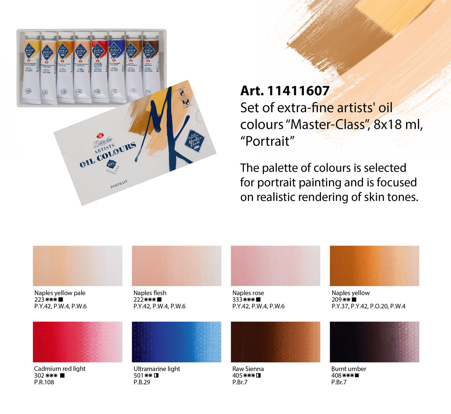 Masterclass Artists Oil Paints Portrait Shades Set Of 8x18ml