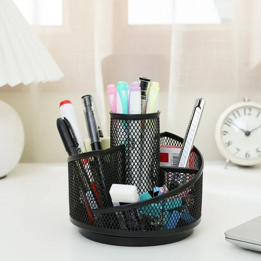 Metal Mesh 360-Degree Rotating Desk Organizers With 5 Compartments