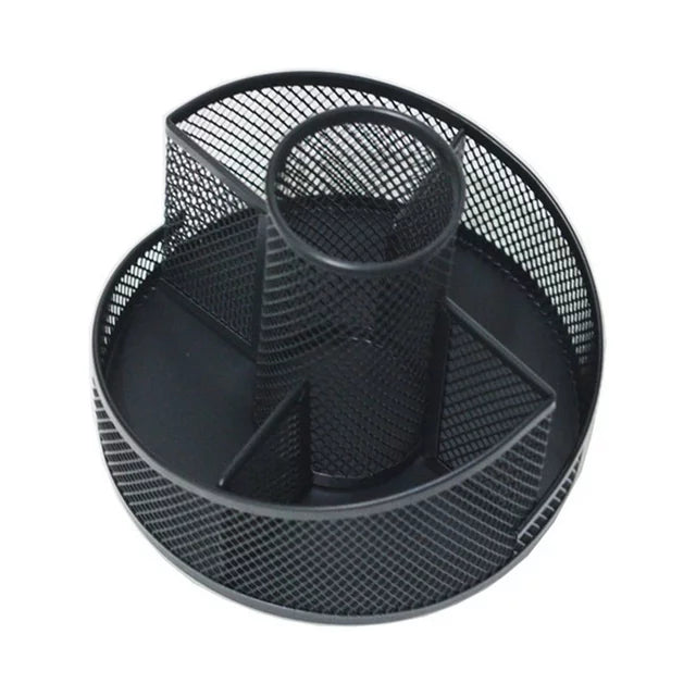 Metal Mesh 360-Degree Rotating Desk Organizers With 5 Compartments