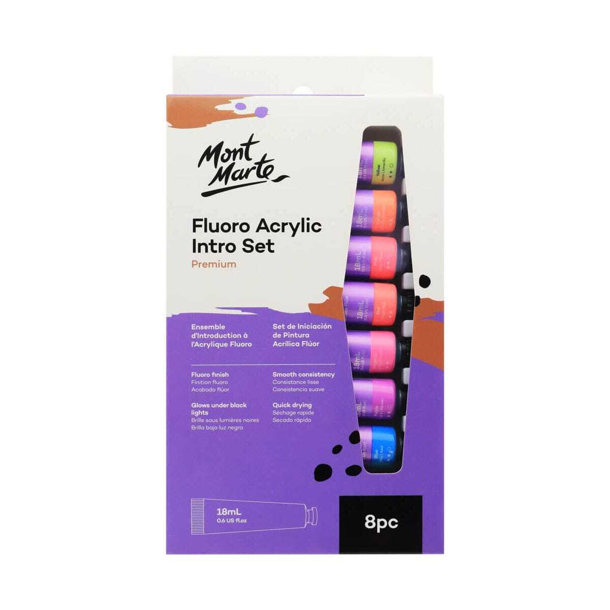 Mont Marte Fluorescent Acrylic Paints 18ml Set Of 8 Pcs