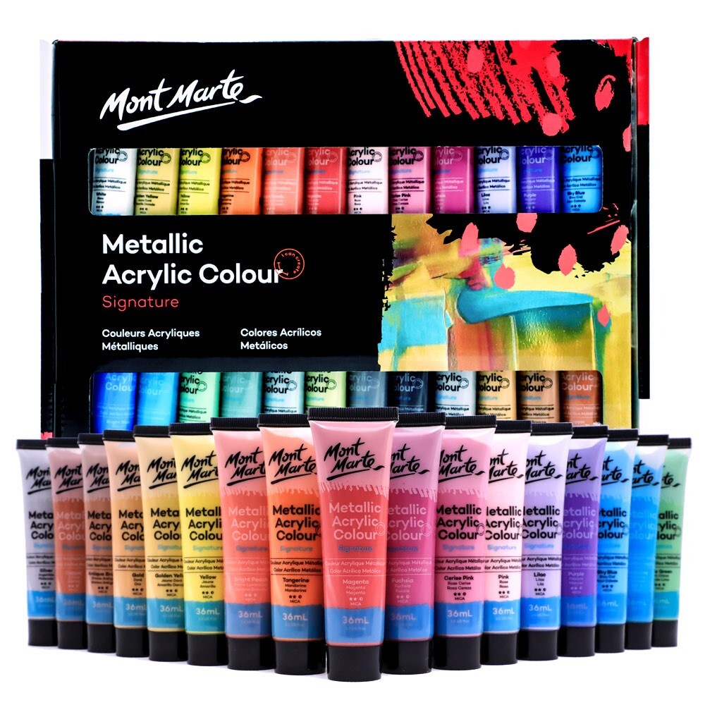 Mont Marte Metallic Acrylic Paint 36ml Set Of 24