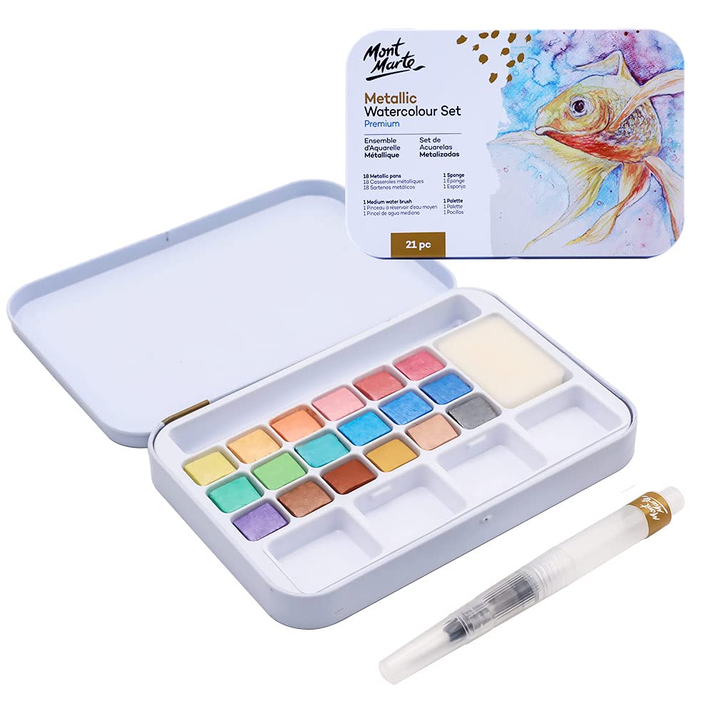 Mont Marte Premium Metallic Watercolor Cake Set 21Pcs