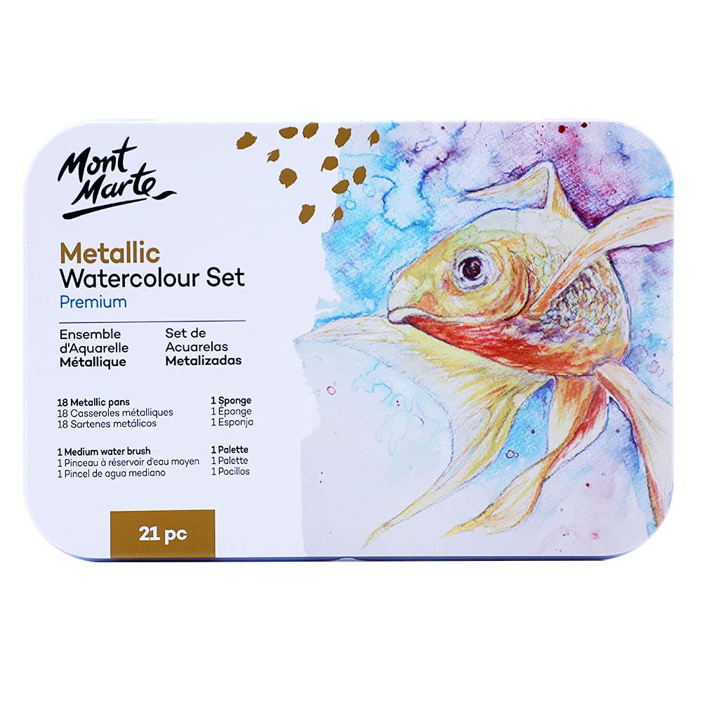 Mont Marte Premium Metallic Watercolor Cake Set 21Pcs