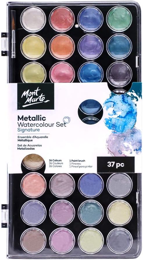 Mont Marte Signature Metallic Watercolor Paint Set 37 Pcs