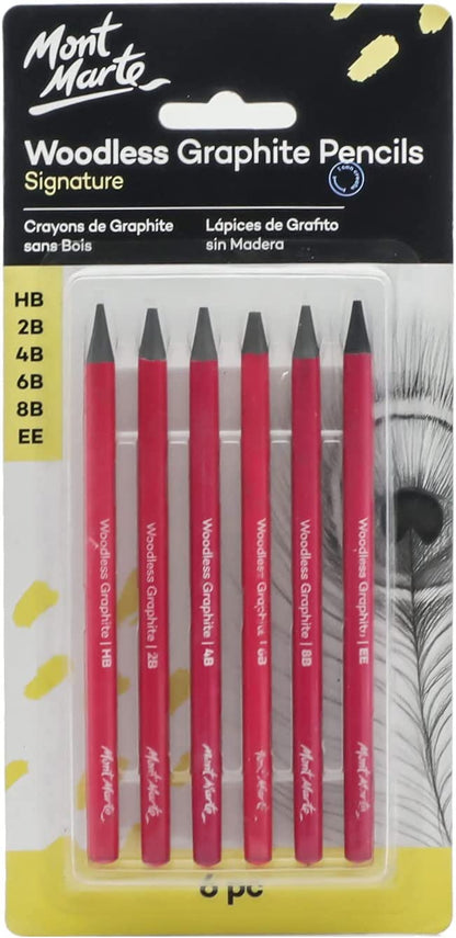 Mont Marte Signature Woodless Graphite Pencils 6pc