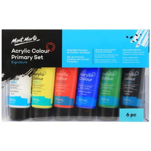 Mont Marte Acrylic Colour Primary Paint Set 6pc x 50ml