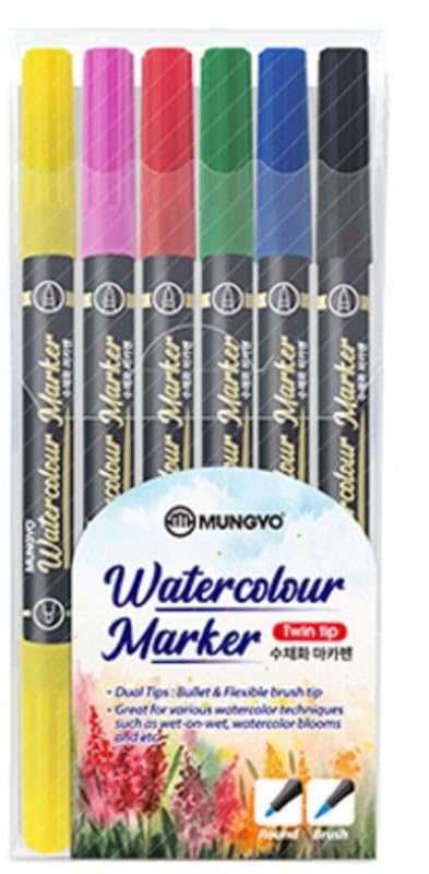 Mungyo Watercolor Twin Tip Pen Set of 6 Basic Colors