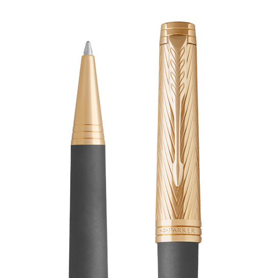 Parker Premier Custom Storm Grey Gold Trim Ballpoint Pen