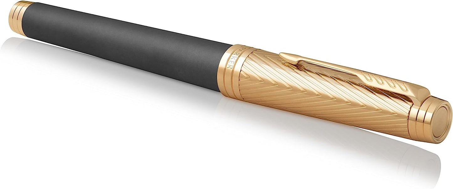 Parker Premier Custom Storm Grey Gold Trim Fountain Pen