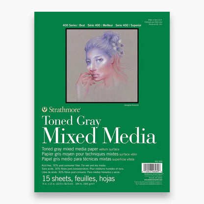 Strathmore Series 400 Mixed Media Pad 15 Sheets Toned Gray 300gsm.