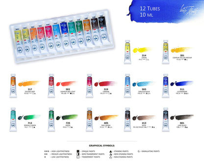 White Nights Watercolor Paints 10ml Set Of 12 Tubes