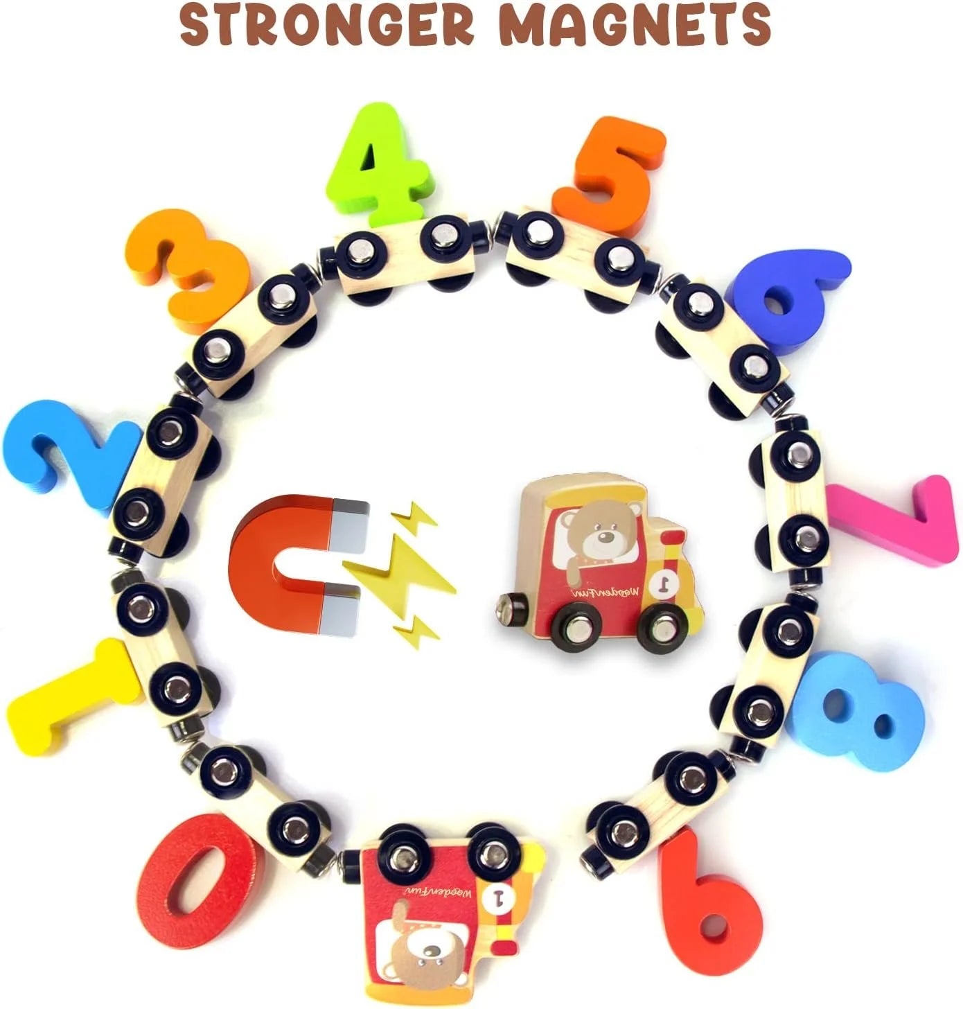 Wooden 123 Numbers Magnetic Educational Toy Cars