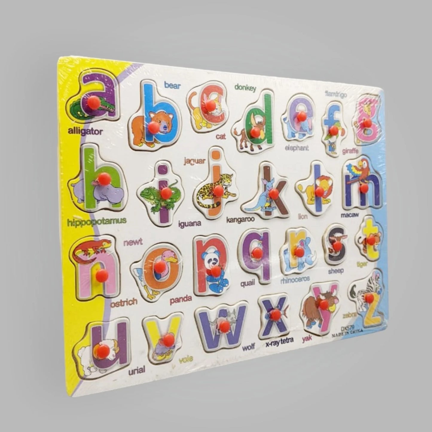 Wooden Alphabet with Animal Names Learning Puzzle Board