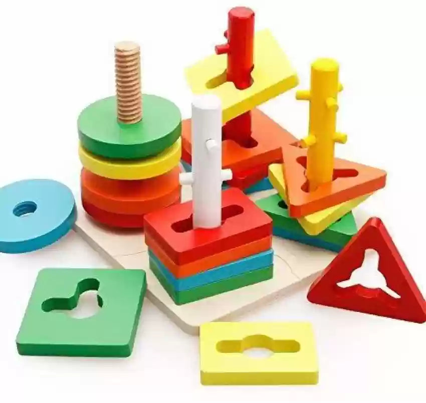 Wooden Columns Geometric Shape Sorter Set of 4