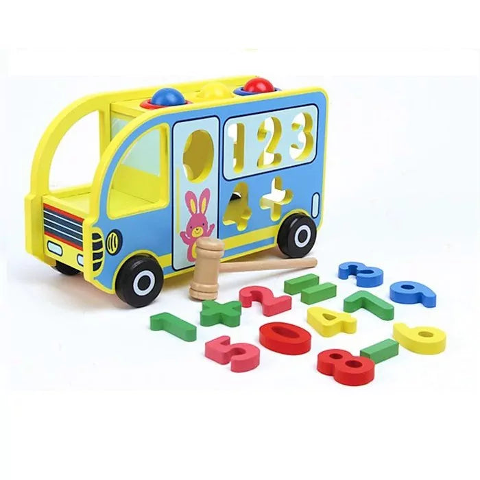 Wooden Education Toy Knock The Ball Digital Bus Wooden Blocks