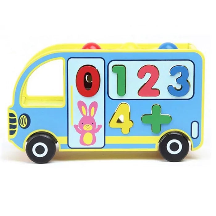 Wooden Education Toy Knock The Ball Digital Bus Wooden Blocks