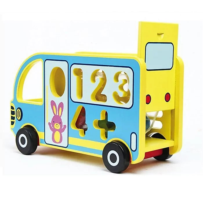 Wooden Education Toy Knock The Ball Digital Bus Wooden Blocks