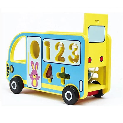 Wooden Education Toy Knock The Ball Digital Bus Wooden Blocks