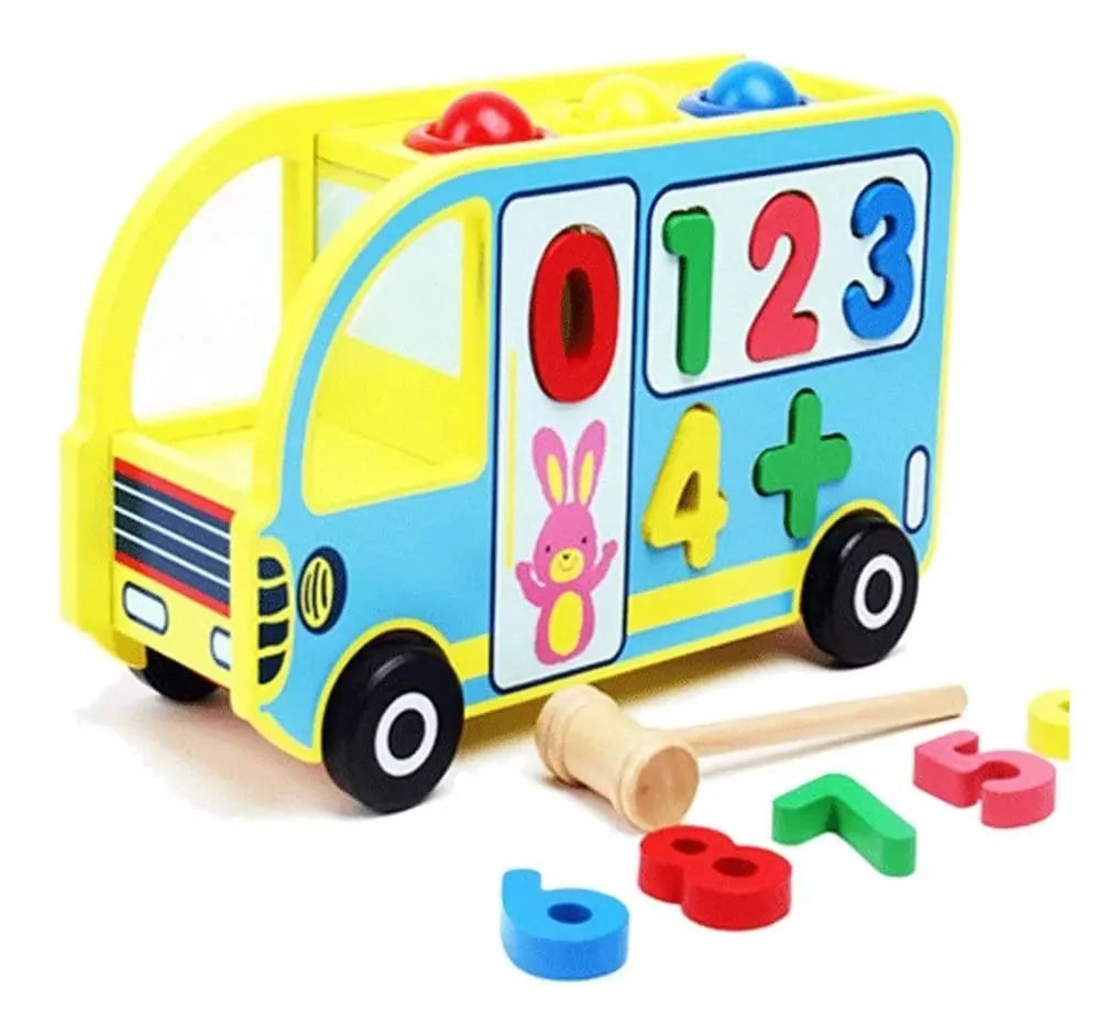 Wooden Education Toy Knock The Ball Digital Bus Wooden Blocks