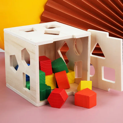 Wooden Educational 15 Hole Geometric Shapes Intelligence Box